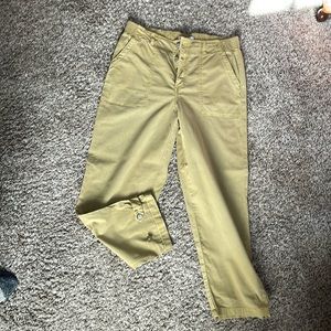 Mustard/tan neutral lightweight 97% cotton, 3% spandex. Sonoma size 10